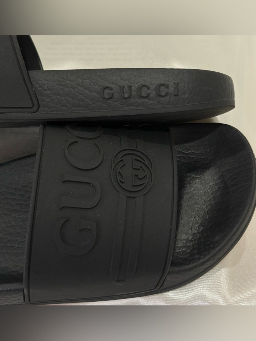 Gucci Logo Rubber Slides Sandals Size 5 Black Lounge Streetwear Edgy Comfy - Picture 8 of 15